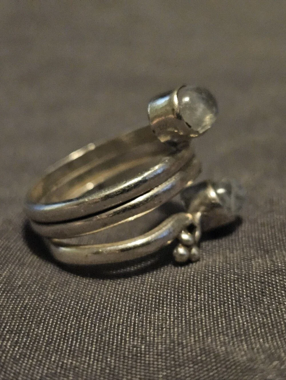 925 Sterling Silver Rainbow Moonstone Bypass Wrap Ring Multi Band Size 7 Boho